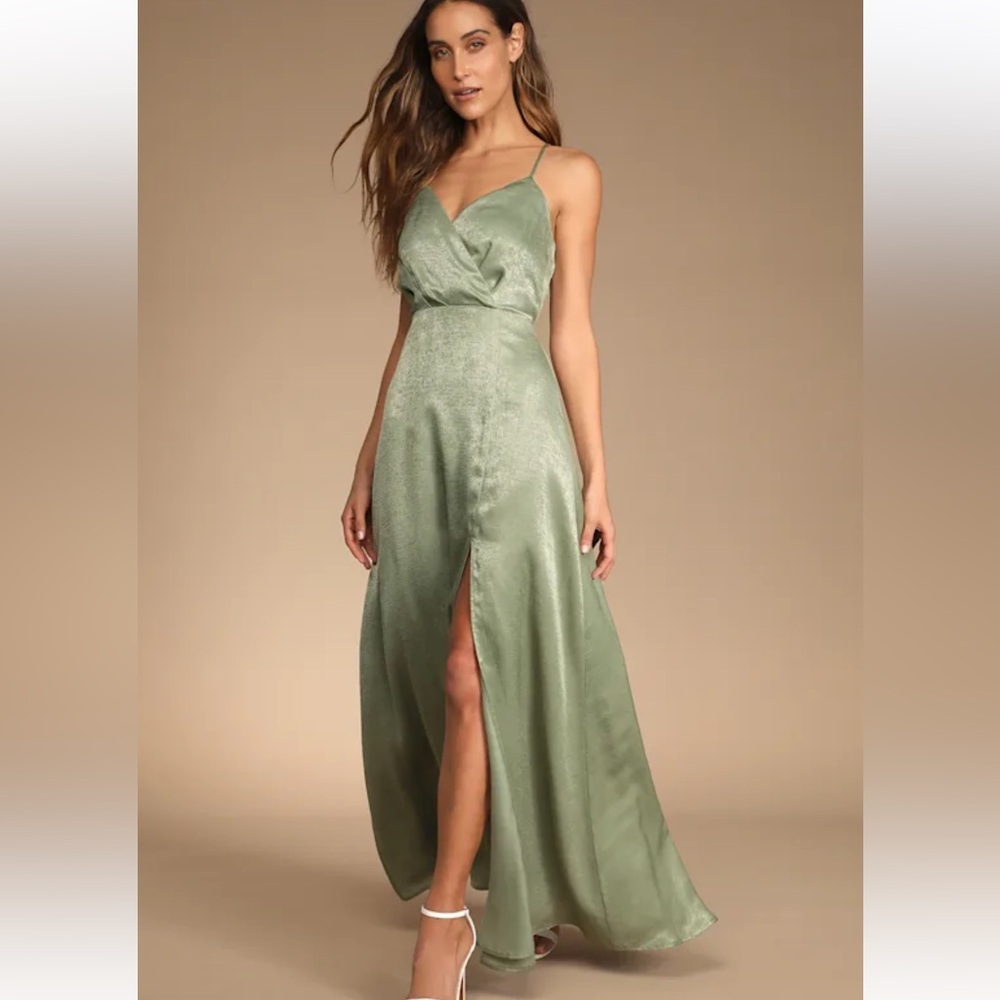Lulus Green Satin Maxi Dress